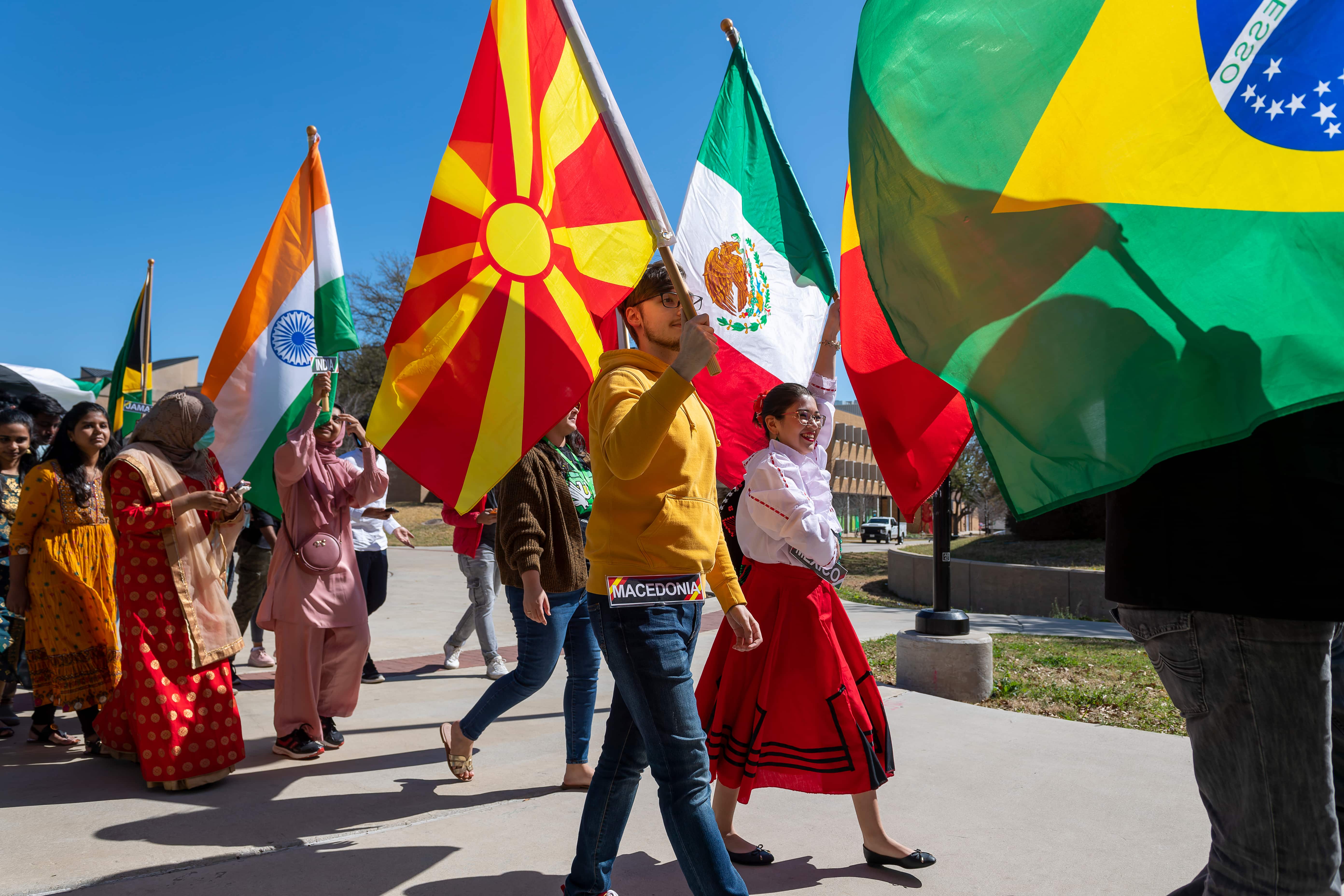 International Students with their flags