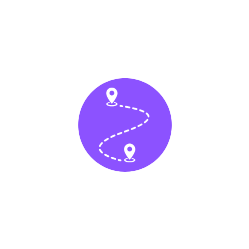Two pin markers connected by a dotted line.
